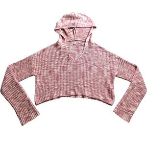 Aeropostale Hoodie Sweater Pink White Knit Crop Top Womens Medium Y2K‎ Cute